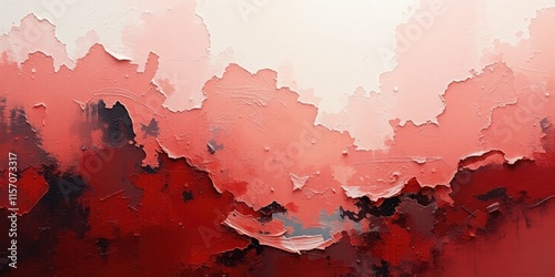 A captivating blend of reds and pinks creates an abstract landscape that evokes warmth and tranquility, showcasing textured brushwork and fluidity photo