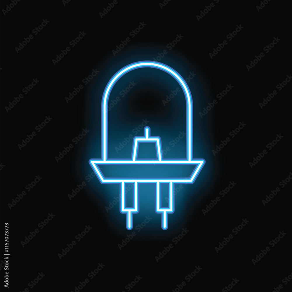 Blue neon light glowing led diode on black brick wall background Blue neon light glowing led diode on black brick wall background