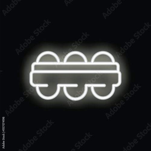 White neon egg carton glowing on black background photo