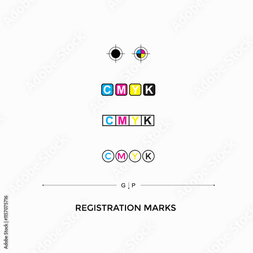 Registration mark, Print, ckyk color, ctp, cmyk colour chart, cmyk concept, inks fully editable vector template