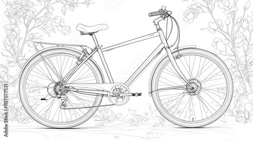 Classic Bicycle Illustration Detailed Outline Drawing for Coloring Books, Design Projects, and More photo