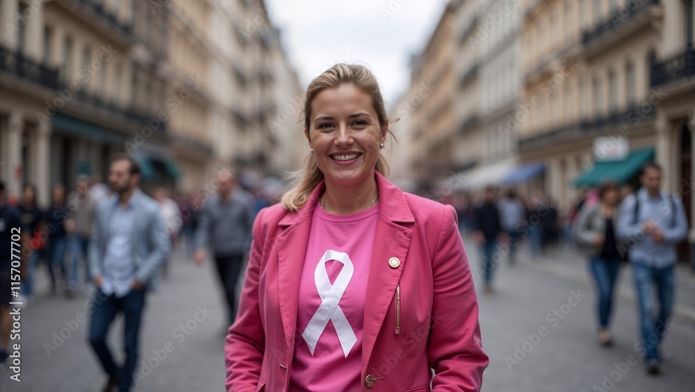 Woman in Pink Blazer Supports Breast Cancer Awareness in Paris Street Woman in Pink Blazer Supports Breast Cancer Awareness in Paris Street