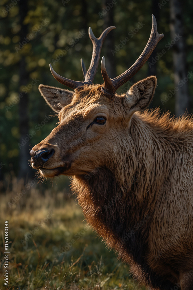 Expressive portrait elk. Animal. Close-up captures character and personality. Ideal for nature lovers, pets and wildlife Expressive portrait elk. Animal. Close-up captures character and personality. Ideal for nature lovers, pets and wildlife