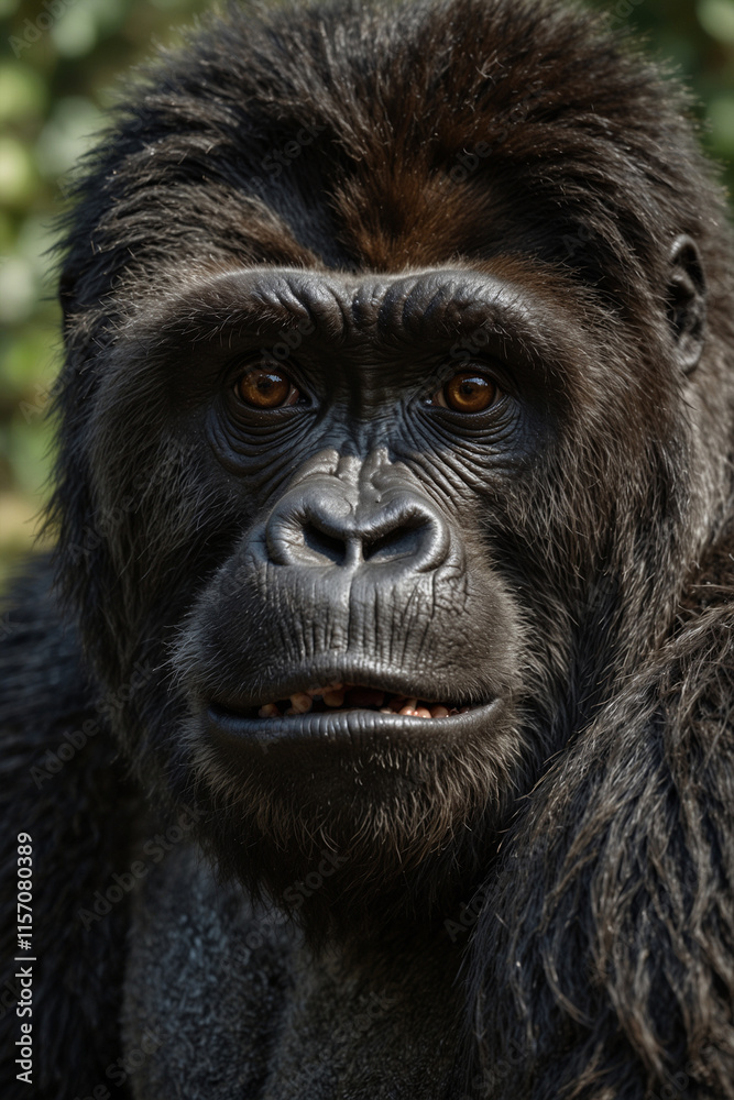Obraz premium Expressive portrait gorilla. Animal. Close-up captures character and personality. Ideal for nature lovers, pets and wildlife