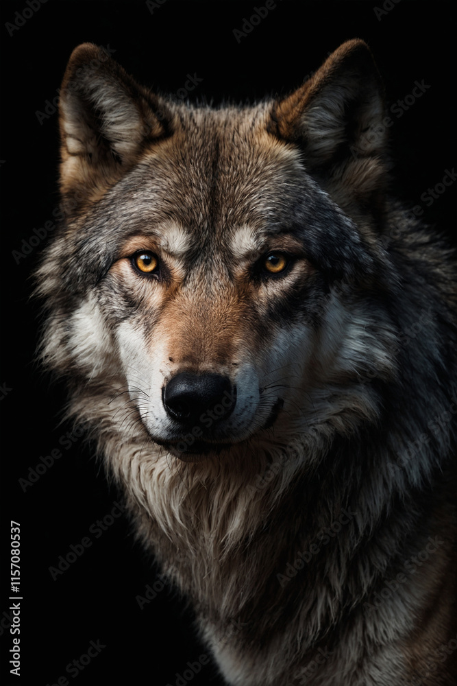 Expressive portrait wolf. Animal. Close-up captures character and personality. Ideal for nature lovers, pets and wildlife Expressive portrait wolf. Animal. Close-up captures character and personality. Ideal for nature lovers, pets and wildlife