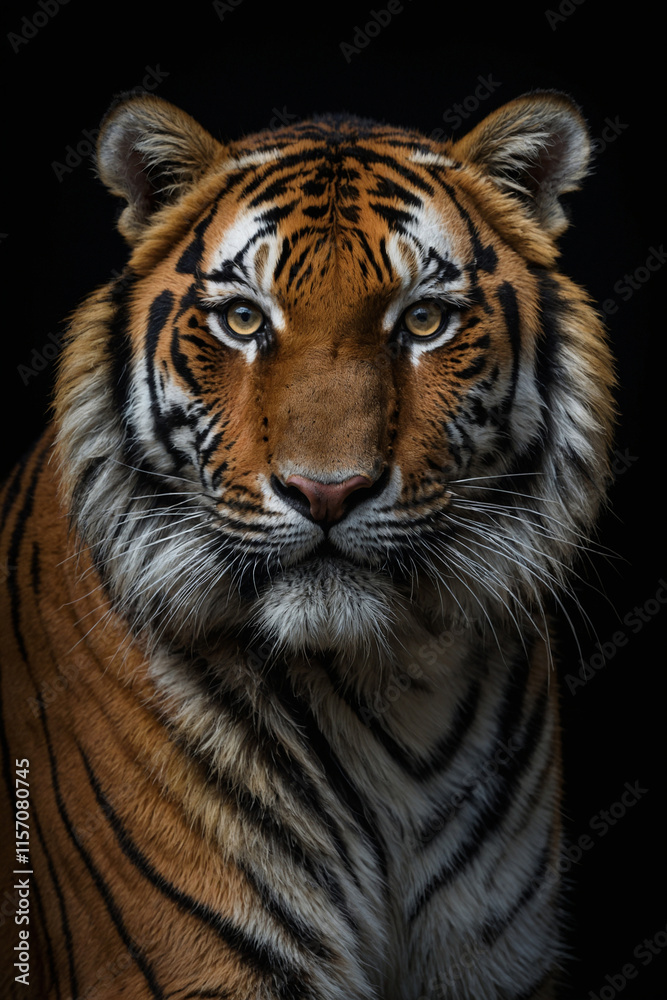 Fototapeta premium Expressive portrait Amur tiger. Animal. Close-up captures character and personality. Ideal for nature lovers, pets and wildlife