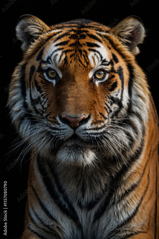 Fototapeta premium Expressive portrait Amur tiger. Animal. Close-up captures character and personality. Ideal for nature lovers, pets and wildlife