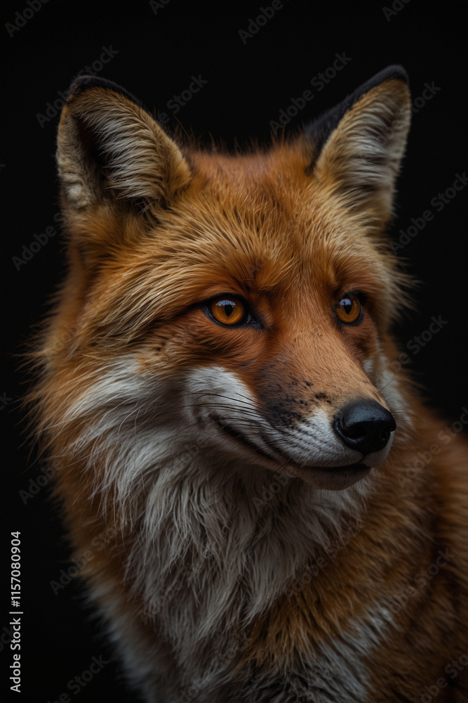 Expressive portrait fox. Animal. Close-up captures character and personality. Ideal for nature lovers, pets and wildlife Expressive portrait fox. Animal. Close-up captures character and personality. Ideal for nature lovers, pets and wildlife
