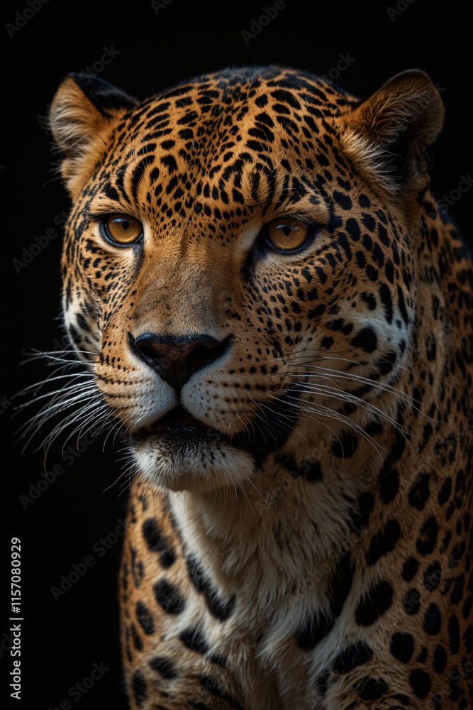 Obraz premium Expressive portrait leopard. Animal. Close-up captures character and personality. Ideal for nature lovers, pets and wildlife