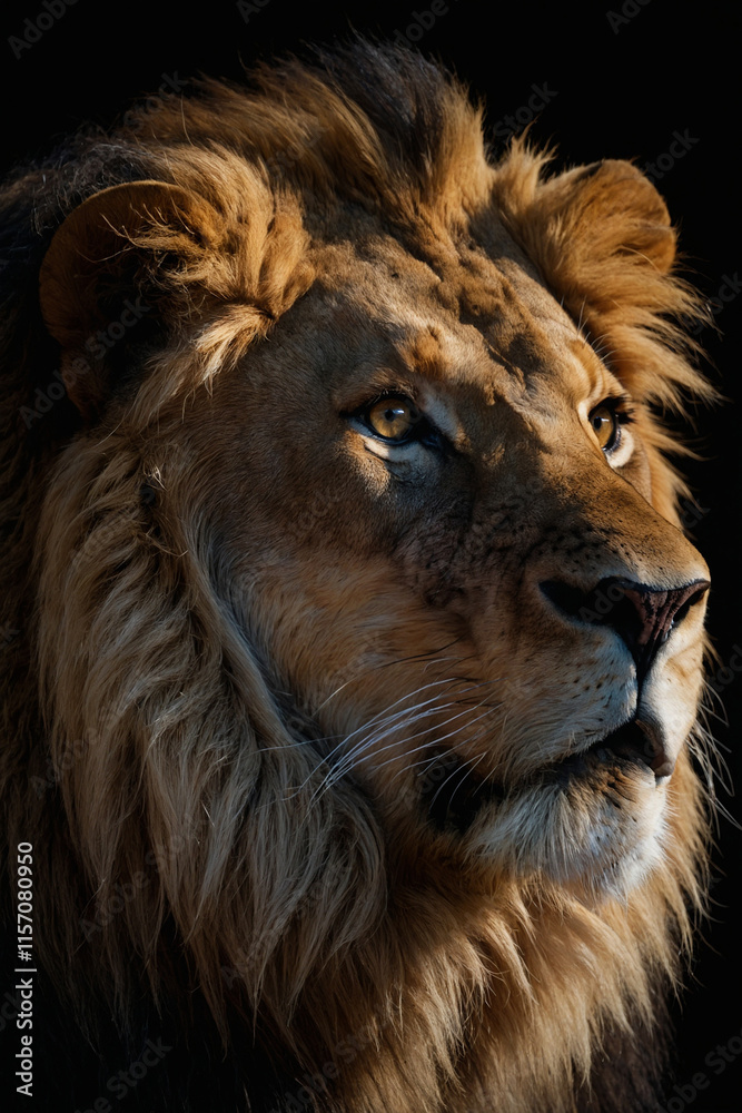 Expressive portrait lion. Animal. Close-up captures character and personality. Ideal for nature lovers, pets and wildlife Expressive portrait lion. Animal. Close-up captures character and personality. Ideal for nature lovers, pets and wildlife