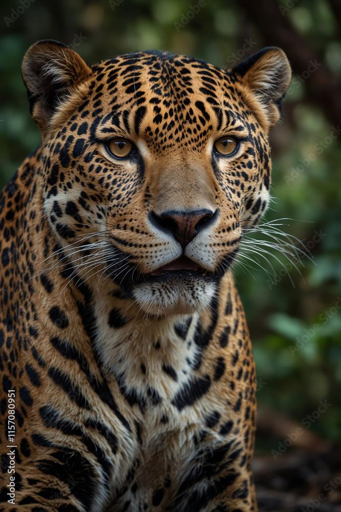 Expressive portrait leopard. Animal. Close-up captures character and personality. Ideal for nature lovers, pets and wildlife Expressive portrait leopard. Animal. Close-up captures character and personality. Ideal for nature lovers, pets and wildlife