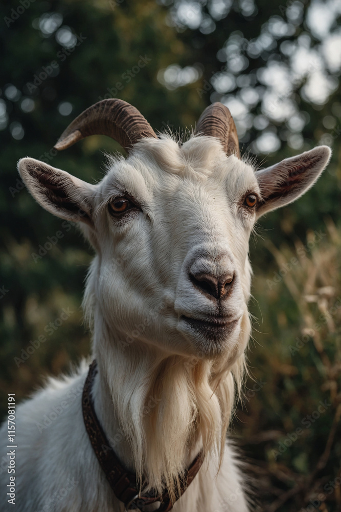 Expressive portrait goat. Animal. Close-up captures character and personality. Ideal for nature lovers, pets and wildlife Expressive portrait goat. Animal. Close-up captures character and personality. Ideal for nature lovers, pets and wildlife