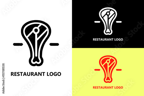 a bone with meat, paleo food, lines, non veg, carnivore, omnivore, restaurant logo, dietary food, nutrition, meal, beef steak, delicious, tasty, abstract logo, vector