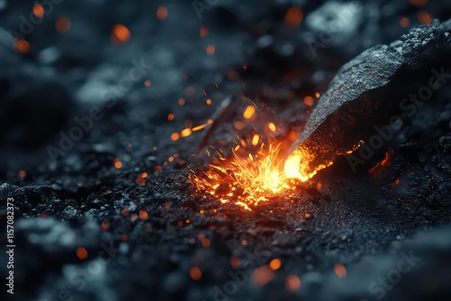 Hyperrealistic Macro Shot of Striking Flint Spark