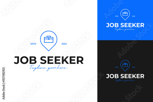 Job seeker with briefcase and pin logo design template vector illustration
