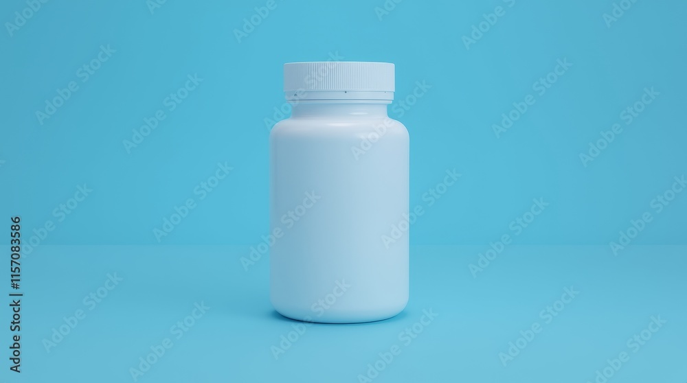 White mockup plastic bottle with screw cap on a blue background. Minimalist studio shot White mockup plastic bottle with screw cap on a blue background. Minimalist studio shot
