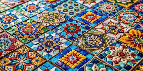 Vibrant AI-Generated Tile Mosaic Design Background with Copy Space