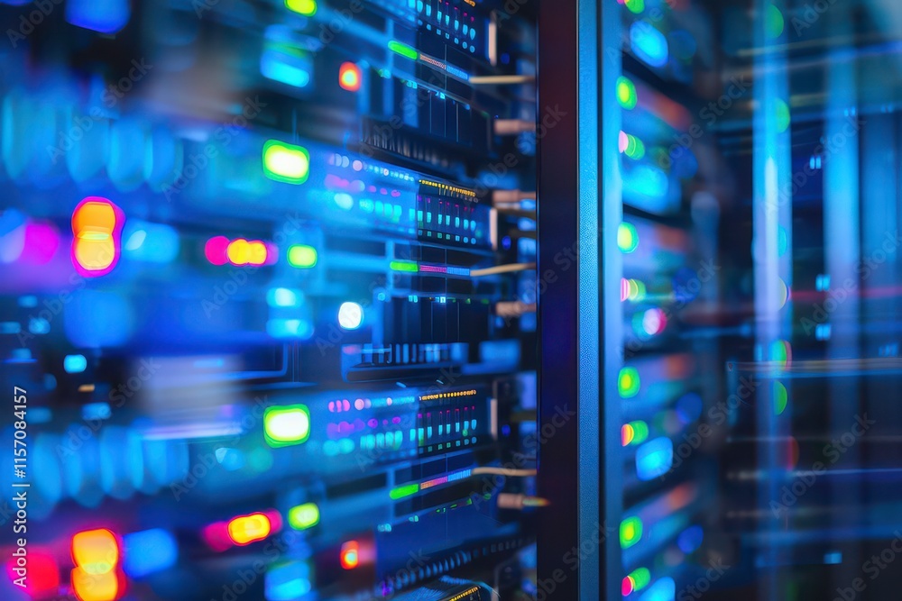 Modern Server Storage with Cool Blue Lighting Effects Modern Server Storage with Cool Blue Lighting Effects