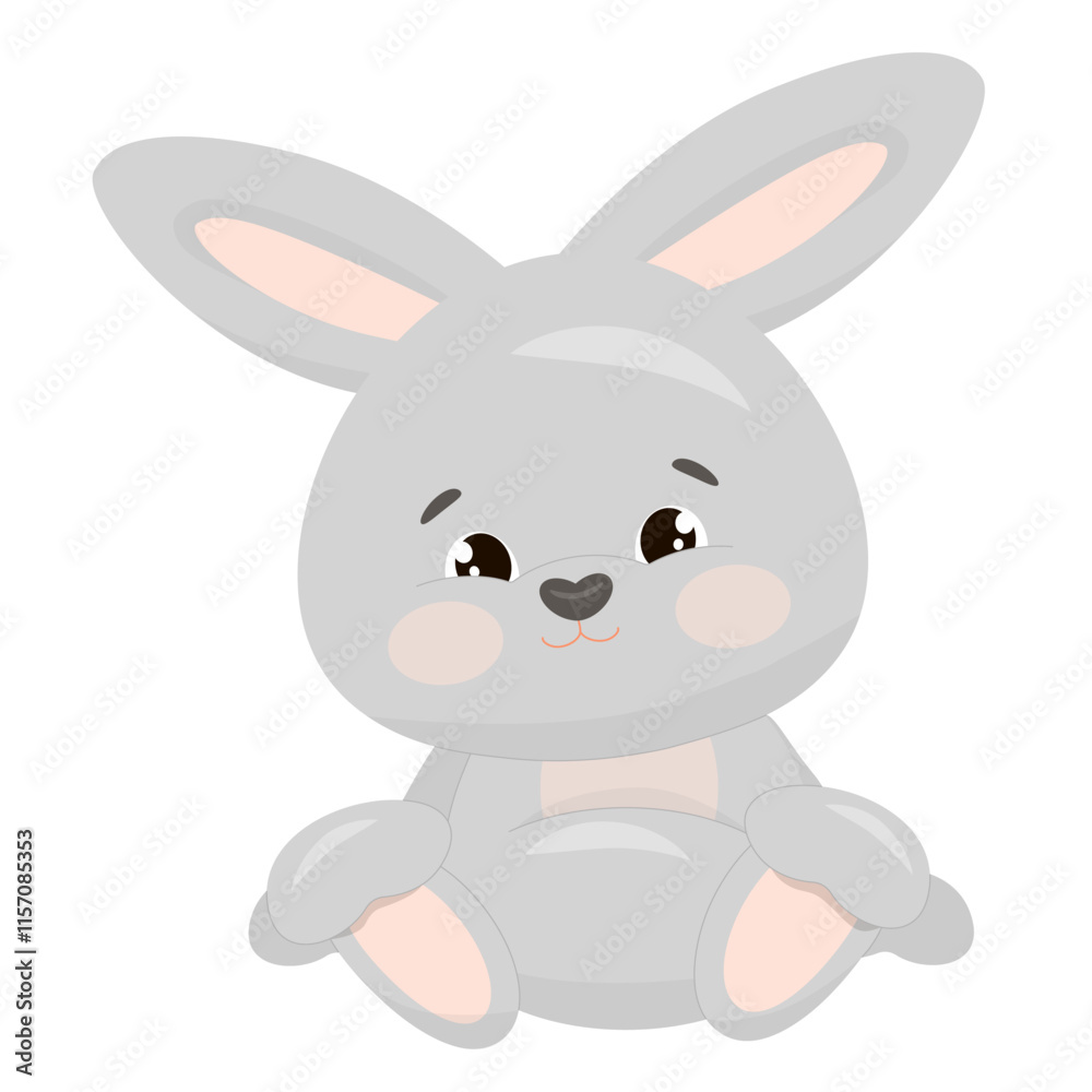 Cute soft gray bunny favorite toy. Vector illustration for poster, greeting card or invitation, labels or tags Cute soft gray bunny favorite toy. Vector illustration for poster, greeting card or invitation, labels or tags