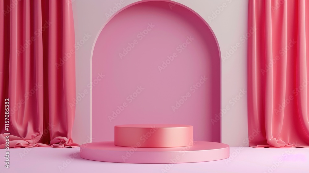 Display podium in a light pink gym setting for beauty product presentation showcasing elegance and simplicity Display podium in a light pink gym setting for beauty product presentation showcasing elegance and simplicity