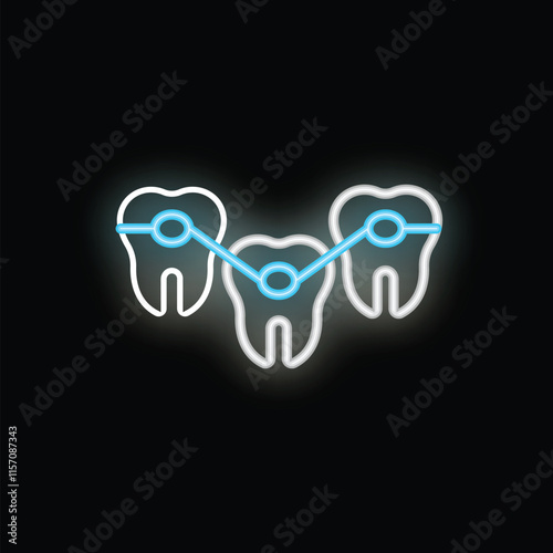 Neon icon representing teeth with braces showing the progress of an orthodontic treatment