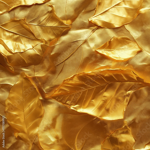 golden pattern with leaves, Gold foil leaf texture background