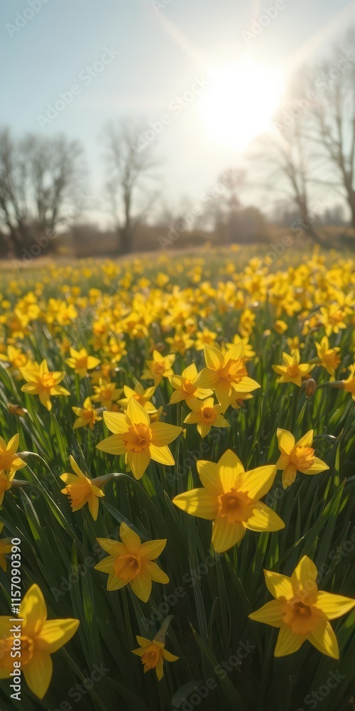 Sunlit field brimming with vibrant yellow daffodils, wallpaper, beautiful Sunlit field brimming with vibrant yellow daffodils, wallpaper, beautiful