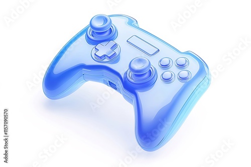 A translucent light blue video game controller isolated on a white background. photo