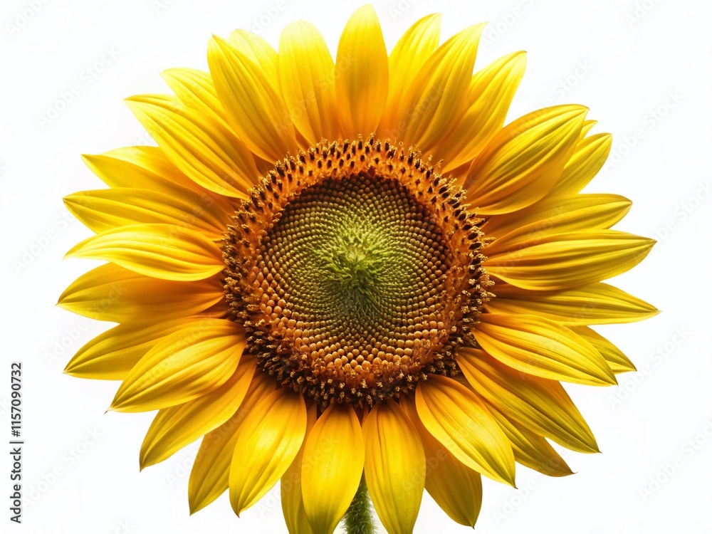 Vibrant Single Sunflower Isolated on White Background - Stock Photo Vibrant Single Sunflower Isolated on White Background - Stock Photo