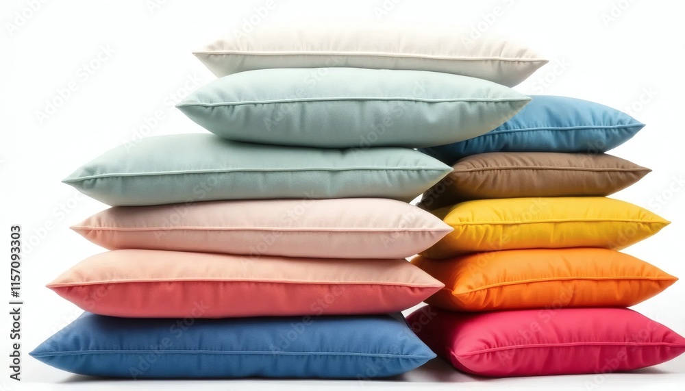 Colorful Stack of Soft Pillows: A Pastel and Warm-toned Arrangement Colorful Stack of Soft Pillows: A Pastel and Warm-toned Arrangement