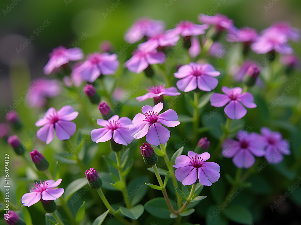Many Small Purple Flowers Of Phlox Subulata Bloom In The Background, Creating A Colorful And Picturesque Scene From Above. 00002 Many Small Purple Flowers Of Phlox Subulata Bloom In The Background, Creating A Colorful And Picturesque Scene From Above. 00002