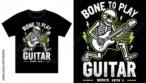 Vector T-shirt design a Skeleton playing Electric Guitar