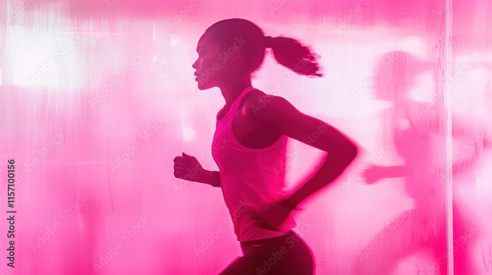 Woman runner in motion, pink light background. Woman runner in motion, pink light background.