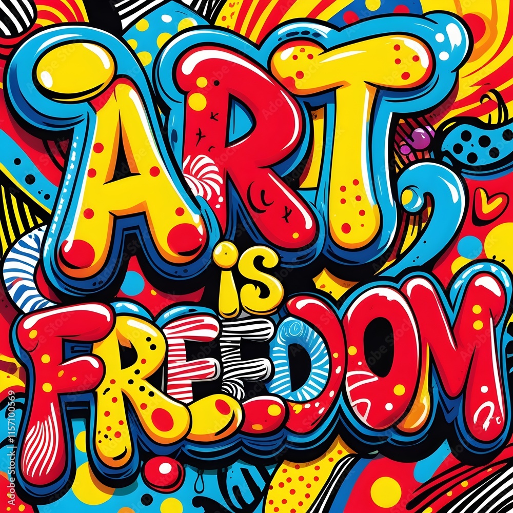 Obraz premium Art is Freedom Graffiti and Bubble Letter Fusion with Bold Patterns