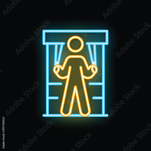 Neon icon of a puppet master controlling a human like a marionette, representing concepts like manipulation and lack of freedom