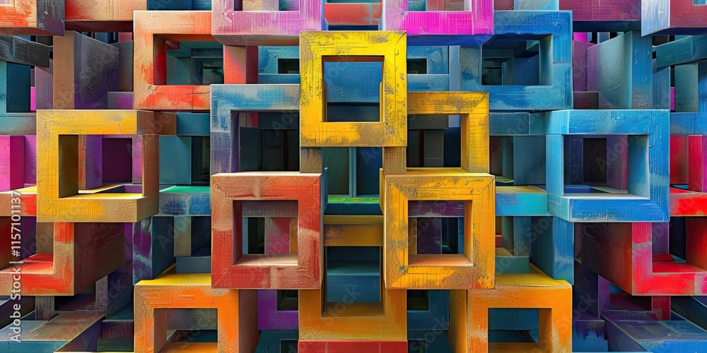 Interlocking Multicolored Wooden Cubes Interlocking Multicolored Wooden Cubes