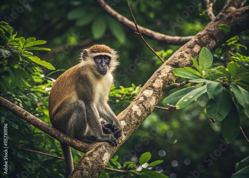 Vintage Photo: Monkey in Lush Tropical Foliage