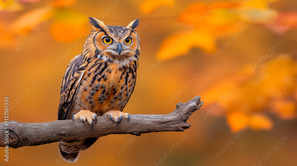 An owl with mocha mousse colored feathers perched on a branch. An owl with mocha mousse colored feathers perched on a branch.