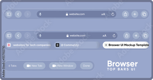 Browser UI Mockup Template: Top Bar with Tabs, Search, and Navigation Icons for Web Design. Browser