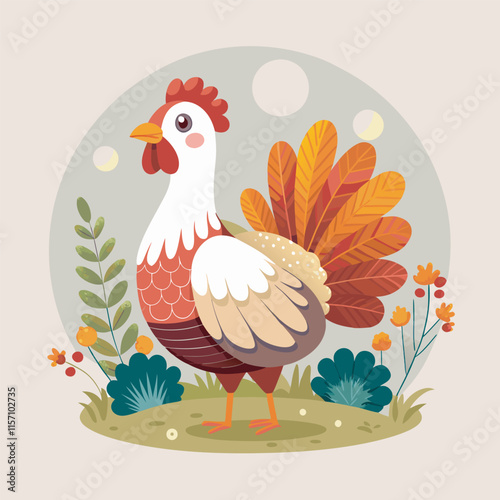 Chicken poultry hand drawn flat stylish mascot cartoon character drawing design