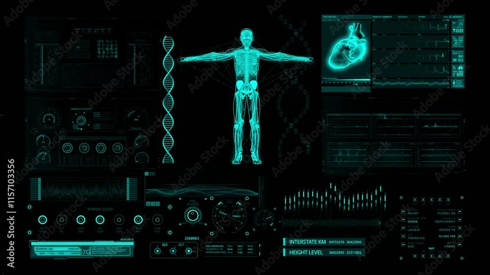 Medical Abstract Technology ui futuristic concept hud interface hologram elements of digital data chart, communication, computing, human body digital health care, health future design on hi tech