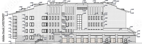 Vector sketch illustration silhouette architectural design of classic vintage european office administration building.eps