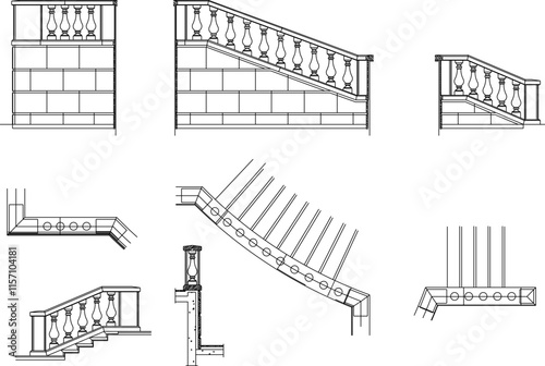 Vector sketch illustration silhouette design detail classic european vintage balustrade for stair railing.eps