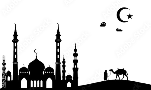 Shillouette of mosque - illustration of sahara