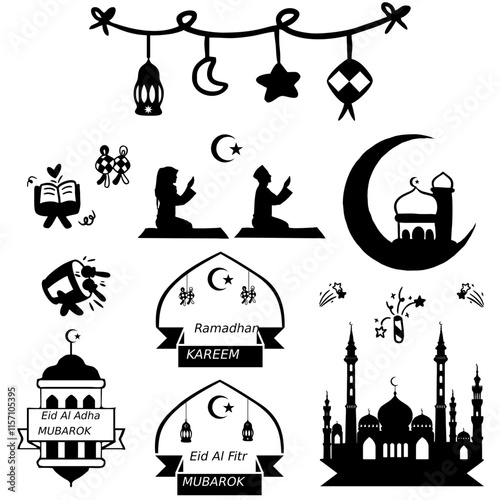Shillouette of mosque - illustration of eid mubarok