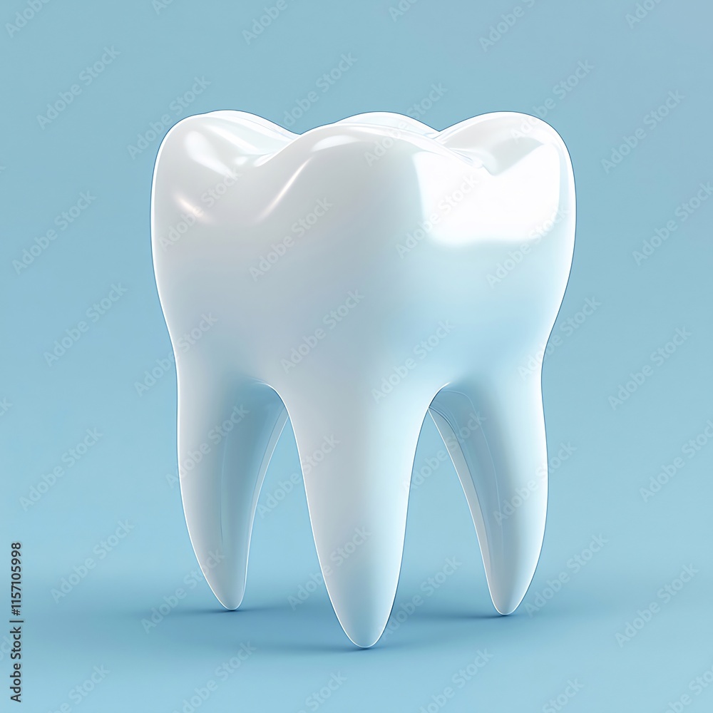 A 3D rendering of a single, healthy, white tooth against a light blue background. A 3D rendering of a single, healthy, white tooth against a light blue background.