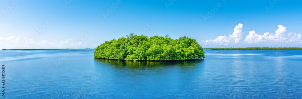 A panoramic view of a flourishing mangrove island amid tranquil waters, displaying the magnificence of nature and biodiversity. Perfect for environmental, travel, and wellness projects. A panoramic view of a flourishing mangrove island amid tranquil waters, displaying the magnificence of nature and biodiversity. Perfect for environmental, travel, and wellness projects.