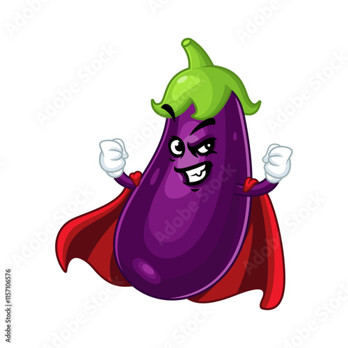 Superhero Eggplant Cartoon Character.