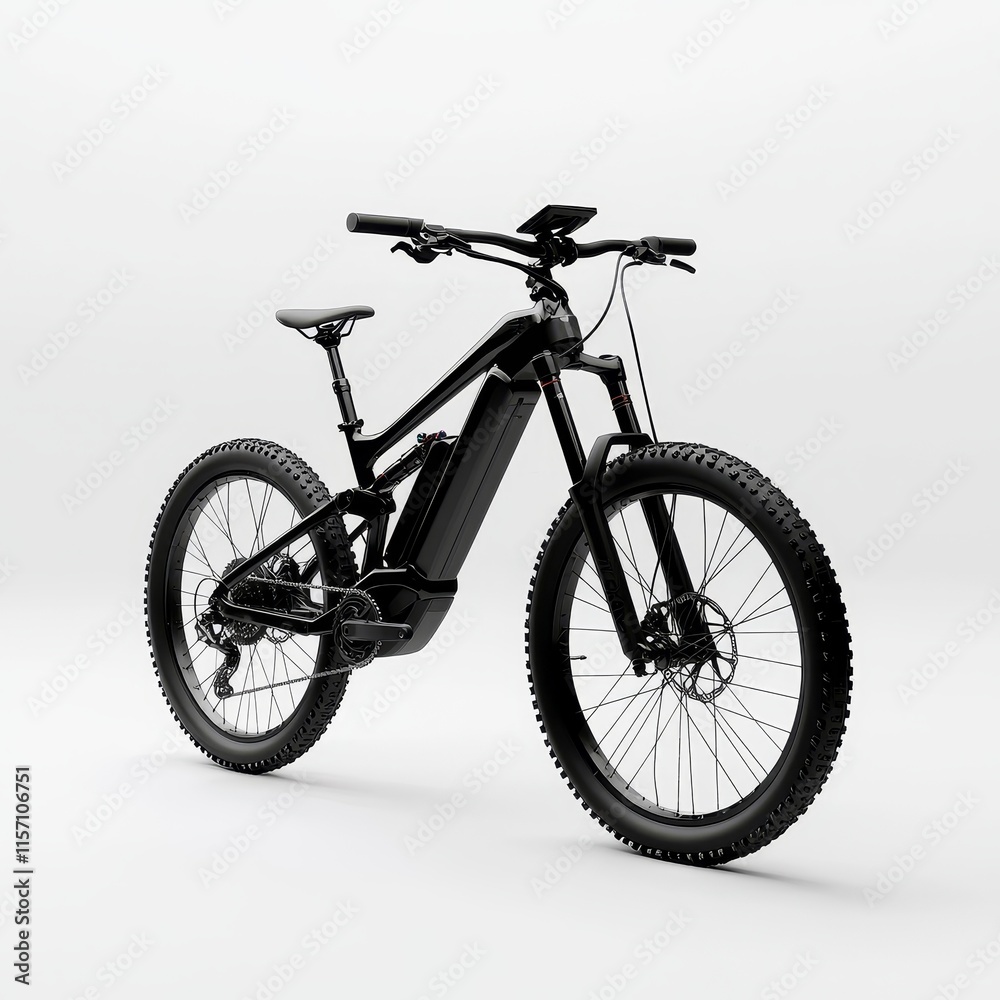 A mountain bike equipped with an electric motor, isolated on a solid white background. Transparent PNG. A mountain bike equipped with an electric motor, isolated on a solid white background. Transparent PNG.