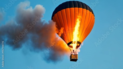 Fire accident hot air balloon in the sky
